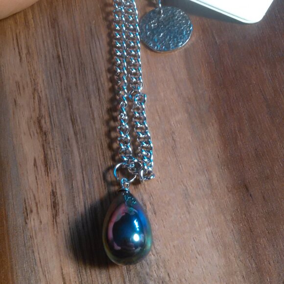 Peacock Color Shell Pearl Stainless Steel Four Layer Chain Necklace - Picture 12 of 12